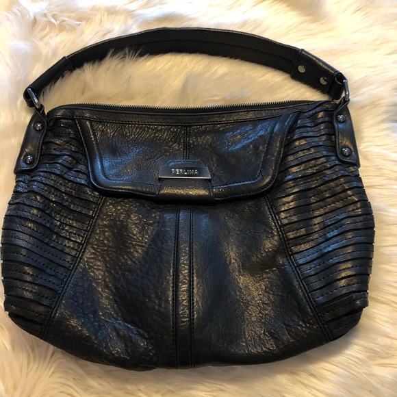 Perlina Bags Perlina Black Leather Hobo Shoulder Handbag Purse